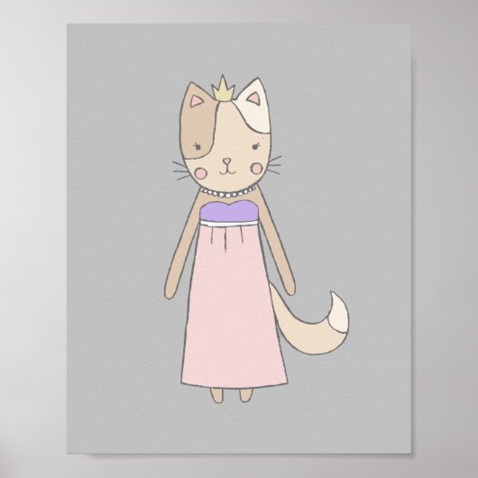 Poster Dessin de chat fille princesse pépinière rose (Devant)