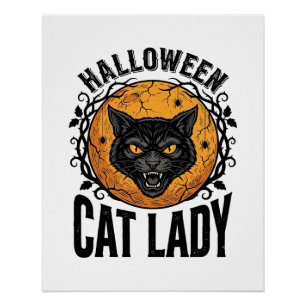 Poster Dessin de chemise de chat noir vintage Lady Hallow