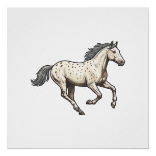 Poster Dessin de cheval Appaloosa courant gravé vintage_1