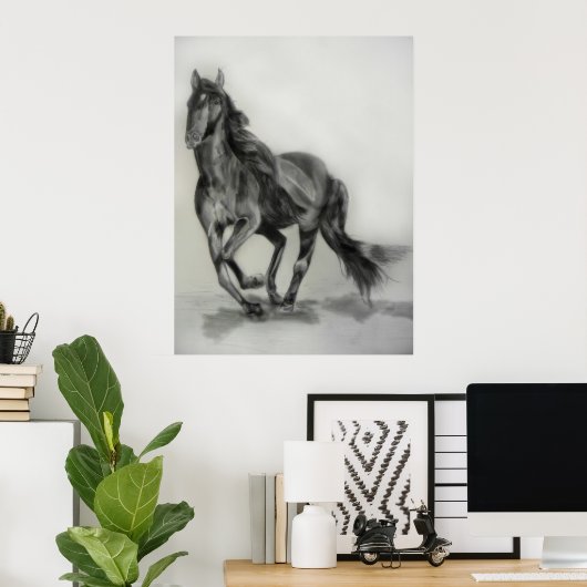 Poster dessin de cheval foncé (Bureau à domicile)