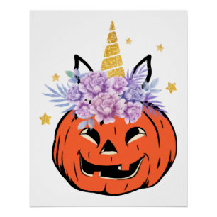 Poster Dessin de citrouille licorne Halloween