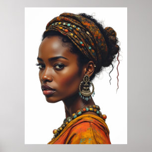Poster dessin de conception artistique de femme africaine