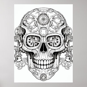 Poster Dessin de crâne de sucre Art pour enfants + adulte