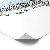 Poster Dessin de crayon convertible bleu 1960 Impala Chev (Coin)