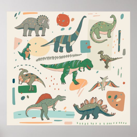 Poster Dessin de Dinosaur : jeu d'illustrations vintage. (Devant)
