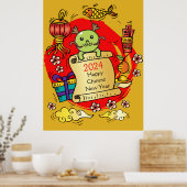 Poster Dessin de dragon du Nouvel An chinois (Cuisine)