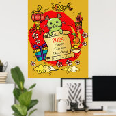 Poster Dessin de dragon du Nouvel An chinois (Bureau à domicile)