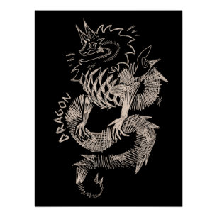 Poster Dessin de dragon noir et blanc