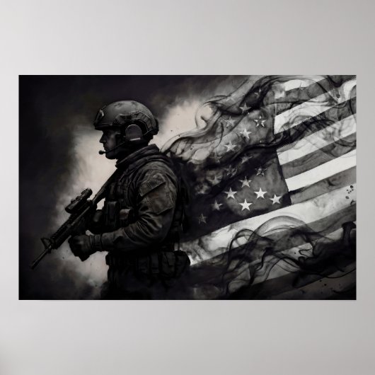 Poster Dessin de drapeau américain à l'encre de fumée mil (Devant)