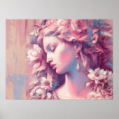 Poster Dessin de femme Fleurs rose bleu dur Pastel (Devant)