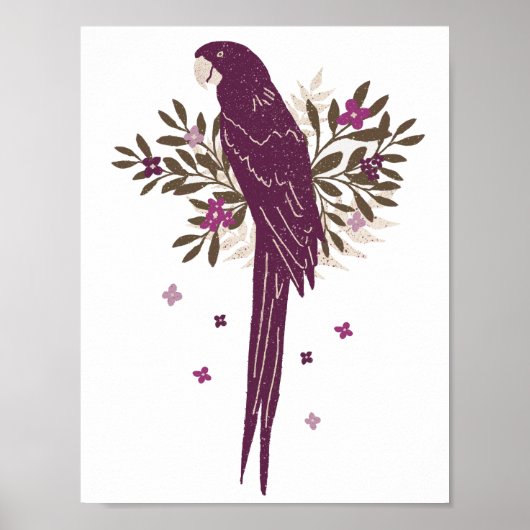 Poster Dessin de feuilles tropicales de perroquet Ara (Devant)