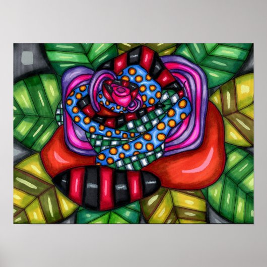 Poster Dessin de fleur d'art original rose abstrait (Devant)