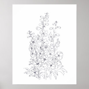 Poster dessin de fleur de larkspur de delphinium