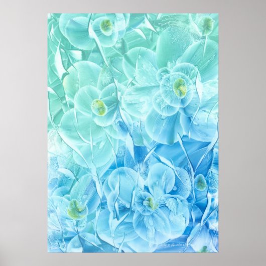 Poster Dessin de fleurs bleu vert peint à la main (Devant)