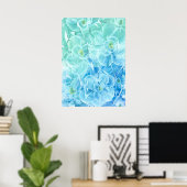 Poster Dessin de fleurs bleu vert peint à la main (Bureau à domicile)