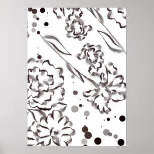 Poster Dessin de fleurs vintages de Zinnia