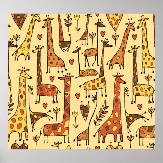 Poster Dessin De Giraffe, Amusant Design Sans Fil. (Devant)