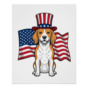 Poster Dessin de gravure vintage de drapeau de chien Beag