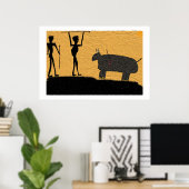 Poster Dessin De Grotte Préhistorique De Chasse (Bureau à domicile)