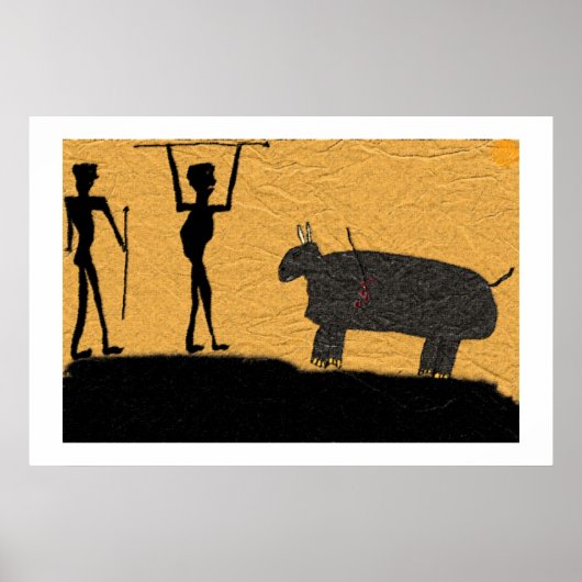 Poster Dessin De Grotte Préhistorique De Chasse (Devant)