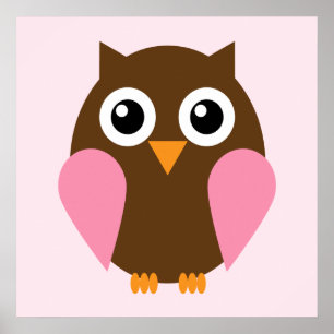 Poster Dessin de hibou pour chambre d'enfant {Rose}