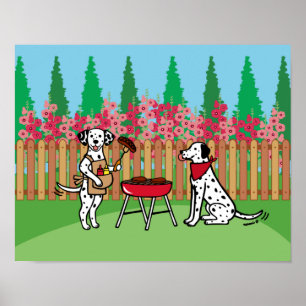 Poster Dessin de la fête du barbecue Dalmatiens Hollyhock
