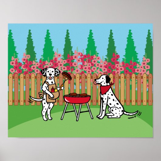 Poster Dessin de la fête du barbecue Dalmatiens Hollyhock (Devant)