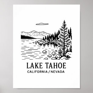Poster Dessin de la ligne du lac Tahoe Californie Nevada
