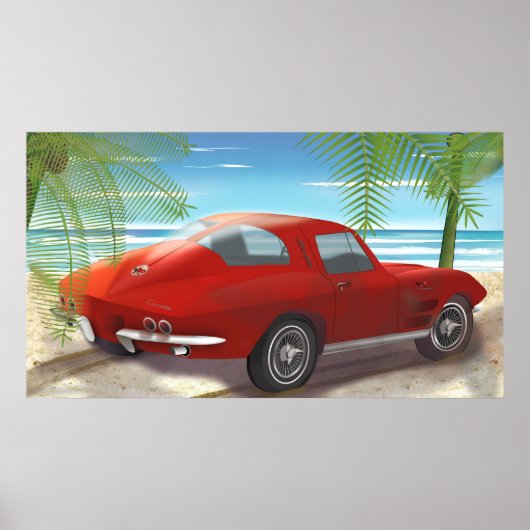 Poster Dessin de la scène de la plage de Corvette 1963 (Devant)