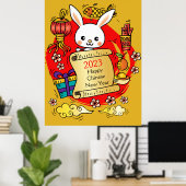 Poster Dessin de lapin du Nouvel An chinois (Bureau à domicile)