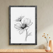 Poster Dessin de ligne de fleurs en noir et blanc