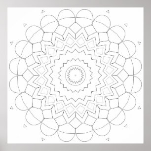 Poster Dessin de Mandala en Étoile à Pétales Géométriques