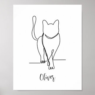 Poster Dessin de marche pour chat Imprimer une ligne pers
