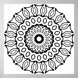 Poster Dessin de motif mandala avec anneau de feuilles et