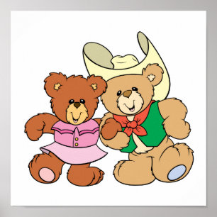 Poster dessin de nounours de danse carré mignonne