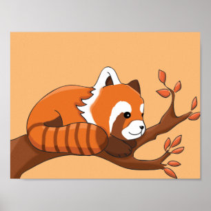Poster Dessin de Panda roux dans un arbre