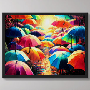 Poster Dessin de parapluies colorés ouverts