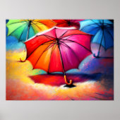 Poster Dessin de parapluies colorés ouverts II (Devant)