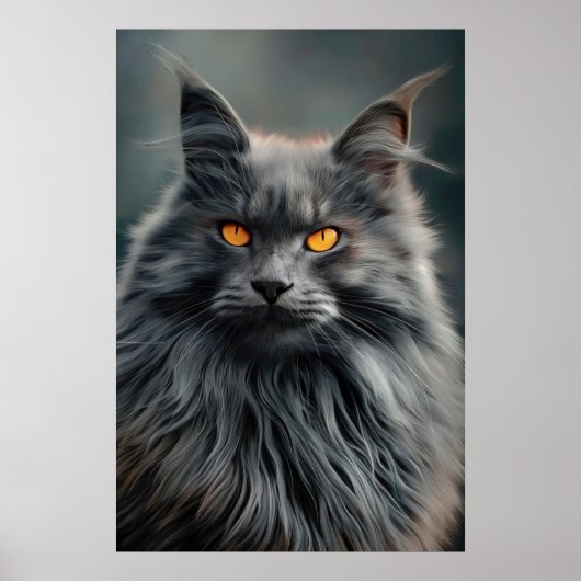 Poster Dessin de portrait de chat majestueux à poils long (Devant)