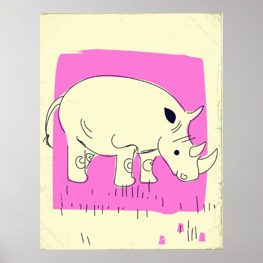 Poster Dessin de Rhino de style vintage (Devant)