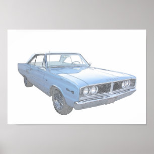 Poster Dessin de style crayon coronet bleu Dodge