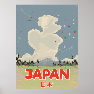 Poster Dessin de style vintage de Japan Mount Fiji
