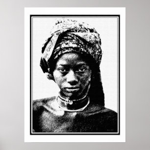 Poster Dessin de stylo et d'encre d'une jeune femme afric