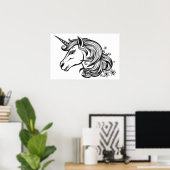 Poster Dessin de tête de licorne mignon. (Bureau à domicile)