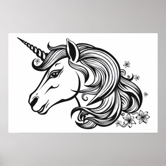 Poster Dessin de tête de licorne mignon. (Devant)