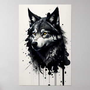 Poster Dessin de tête de loup