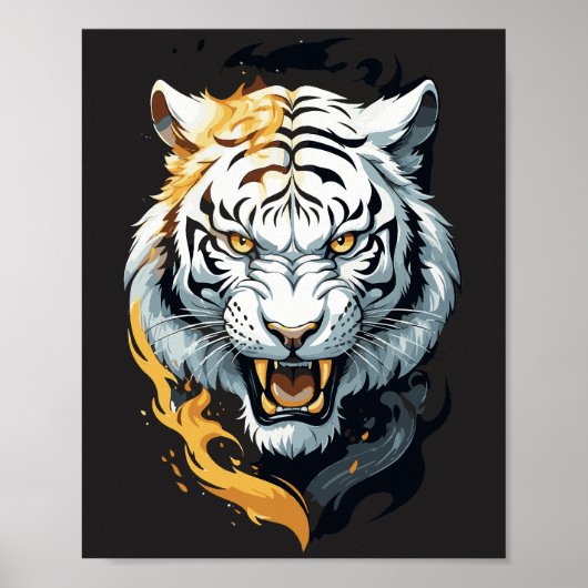 Poster dessin de tigre enflammé (Devant)