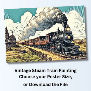 Poster Dessin de train à vapeur vintage