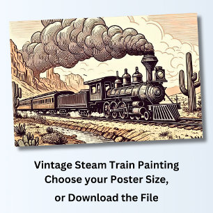 Poster Dessin de train à vapeur vintage