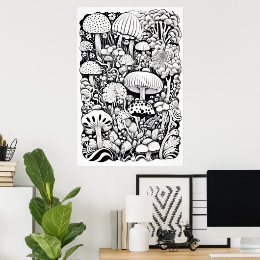 Poster Dessin de trait de champignon (Bureau à domicile)